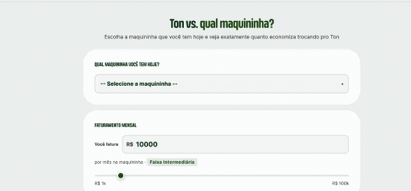 Demonstração da calculadora de economia Ton